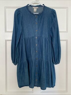 Flying Tomato Denim Button-Front Tiered Dress